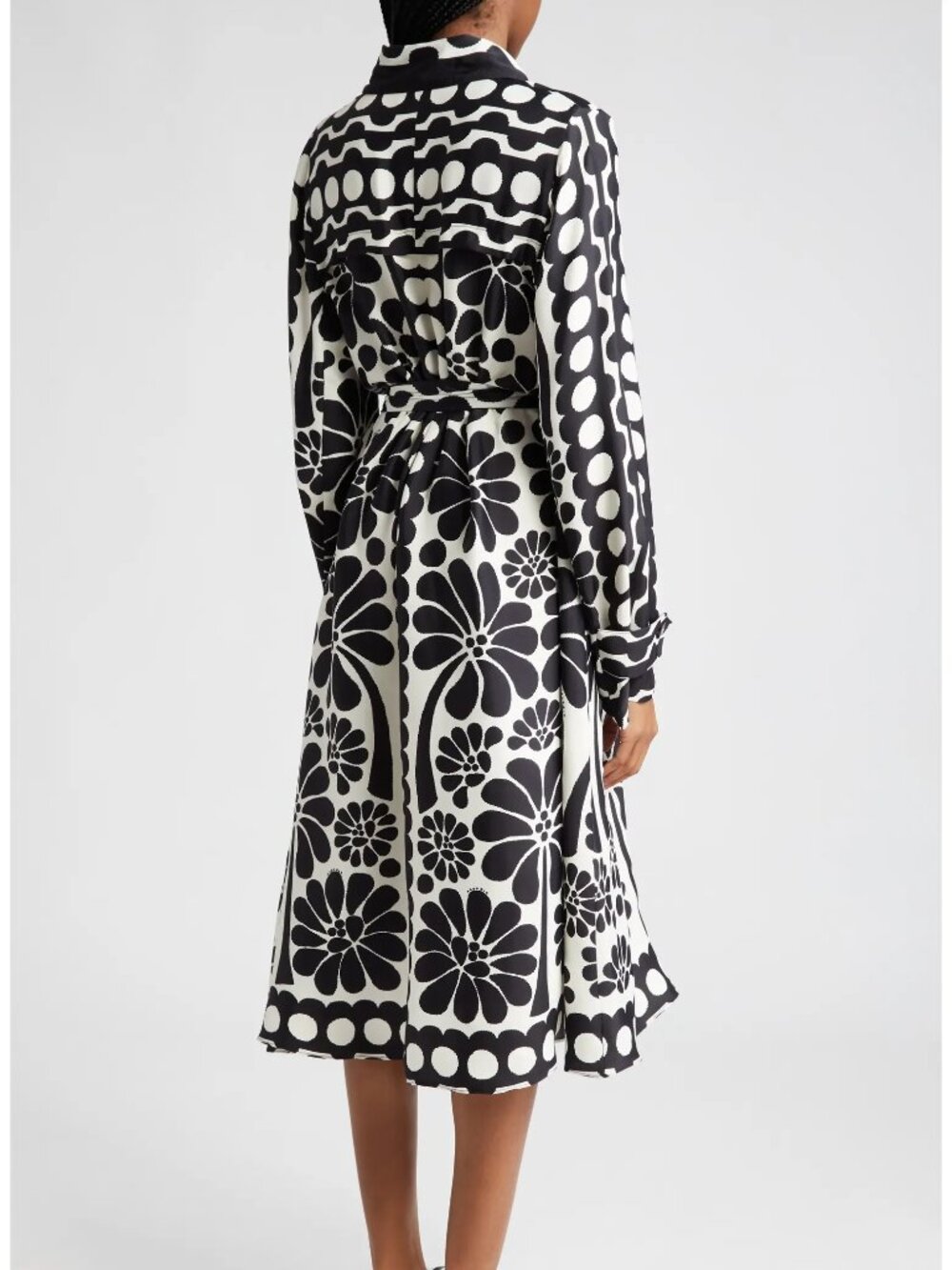 FARM Rio - Palermo Long Sleeve Belted Midi Shirtdress, black & white print, XXS - Picture 5 of 12